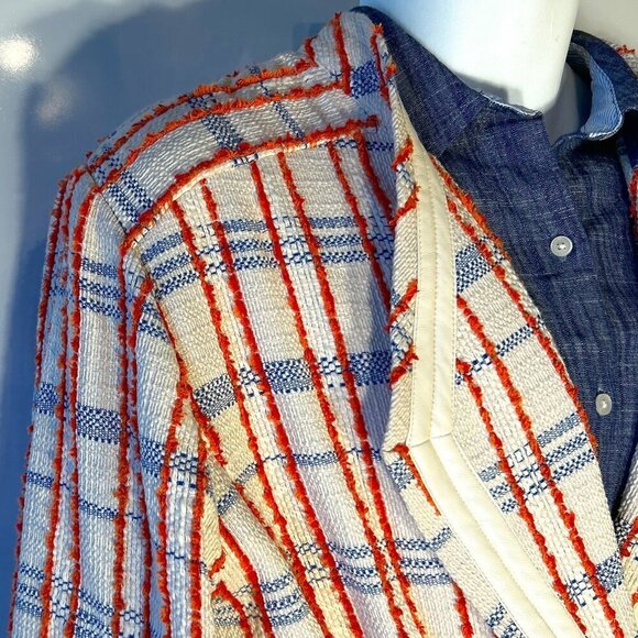 Chico's 3/XL Orange & Blue Plaid Tweed Wrap Jacket Office Cottage Preppy Ranch - Picture 4 of 11